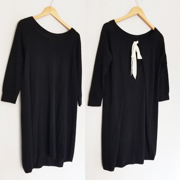Club Monaco Flora Sweater Dress Bow Tie Back 100% Wool Black Classic LBD S $198 - Picture 16 of 16